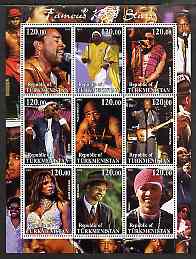 Turkmenistan 2001 Famous Pop Stars perf sheetlet containing 9 values unmounted mint (Shaggy, Janet Jackson, Will Smith etc)