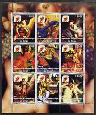 Congo 2001 Religious Paintings and the Pope perf sheetlet containing 9 values unmounted mint