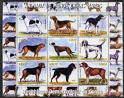 Congo 2000 Rare Dogs of the World #2 perf sheetlet containing 9 values with additional row of perforations at top, unmounted mint