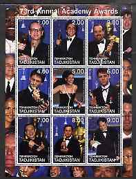Tadjikistan 2001 The 73rd Academy Awards perf sheetlet #2 containing 9 values unmounted mint