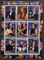 Turkmenistan 2001 The 73rd Academy Awards perf sheetlet containing 9 values unmounted mint