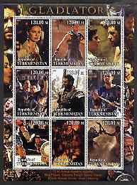 Turkmenistan 2001 Gladiator perf sheetlet containing 9 values unmounted mint
