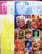 Uzbekistan 2002 Marilyn Monroe #1 imperf sheetlet containing set of 9 values (Inscribed Merilyn) the set of 5 progressive proofs comprising the 4 individual colours plus all 4-colour composite (as issued) all unmounted mint