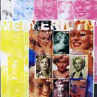 Uzbekistan 2002 Marilyn Monroe #3 imperf sheetlet containing set of 9 values (Inscribed Merilyn) the set of 5 progressive proofs comprising the 4 individual colours plus all 4-colour composite (as issued) all unmounted mint