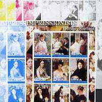 Somalia 2002 Impressionists - Berthe Morisot imperf sheetlet containing 9 values, the set of 5 progressive proofs comprising the 4 individual colours plus all 4-colour composite (as issued) all unmounted mint