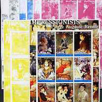 Somalia 2002 Impressionists - Pierre Auguste Renoir imperf sheetlet containing 9 values, the set of 5 progressive proofs comprising the 4 individual colours plus all 4-colour composite (as issued) all unmounted mint
