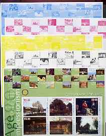 Uzbekistan 2002 Age of Impressionism - Camille Corot large imperf sheetlet containing 6 values (Rotary logo in margin), the set of 5 progressive proofs comprising the 4 individual colours plus all 4-colour composite (as issued) all unmounted mint