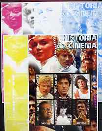 Angola 2002 History of the Cinema #02 large imperf sheetlet containing set of 6 values (Robert Redford, Al Pacino, John Travolta, Jack Nicholson, Robert De Niro & Clint Eastwood), the set of 5 progressive proofs comprising the 4 i……Details Below