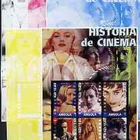 Angola 2002 History of the Cinema #04 large imperf sheetlet containing set of 6 values (Grace Kelly, Marlon Brando, Audrey Hepburn, Montgomery Clift, Brigitte Bardot & James Dean), the set of 5 progressive proofs comprising the 4 ……Details Below