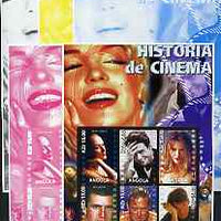 Angola 2002 History of the Cinema #01 large perf sheetlet containing set of 6 values (Meryl Streep, Tom Cruise, Michelle Pfeiffer, Mel Gibson, Michael Douglas & Harrison Ford), the set of 5 progressive proofs comprising the 4 indi……Details Below