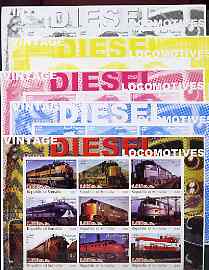Somalia 2002 Diesel Locomotives #1 imperf sheetlet containing set of 9 values, the set of 5 progressive proofs comprising the 4 individual colours plus all 4-colour composite (as issued) all unmounted mint