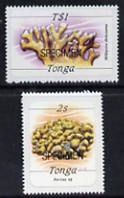 Tonga 1984 Marine Life (Coral) self-adhesive 2s & T$1 opt'd SPECIMEN (as SG 866 & 878) unmounted mint*