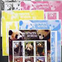 Benin 2002 Pandas imperf sheetlet containing set of 6 values each with Scout Logo, the set of 5 progressive proofs comprising the 4 individual colours plus all 4-colour composite (as issued) all unmounted mint