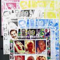 Benin 2002 Birth Centenary of Walt Disney featuring Marilyn Monroe imperf sheetlet containing set of 6 values, the set of 5 progressive proofs comprising the 4 individual colours plus all 4-colour composite (as issued) all unmounted mint
