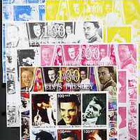 Benin 2002 Birth Centenary of Walt Disney imperf sheetlet containing 6 values showing Elvis (with Disney in borders), the set of 5 progressive proofs comprising the 4 individual colours plus all 4-colour composite (as issued) all unmounted mint