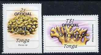 Tonga 1984 Marine Life (Coral) self-adhesive 2s & T$1 opt'd OFFICIAL additionally opt'd SPECIMEN unmounted mint as SG O221 & O233*