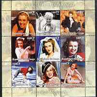 Congo 2004 Marilyn Monroe #2 perf sheetlet containing 9 values unmounted mint