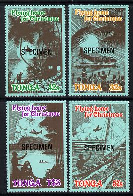 Tonga 1989 Christmas (Flying Home) set of 4 opt'd SPECIMEN unmounted mint, as SG 1059-62