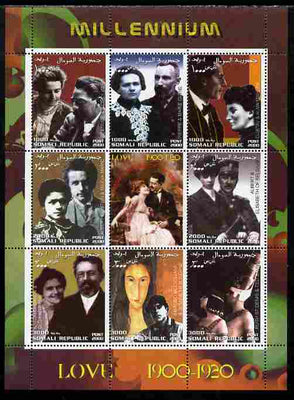 Somalia 2000 Love 1900-20 (Personalities) perf sheetlet containing set of 8 values plus label unmounted mint. Note this item is privately produced and is offered purely on its thematic appeal