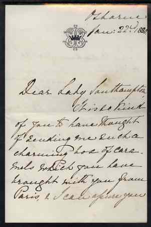 Great Britain 1880 Handwritten letter from PRINCESS BEATRICE on monogrammed note-paper sent from Osborne House thanking Lady Southampton her for a box of caramels brought back from Paris.,The Princess wrote '.. and I can assure yo……Details Below