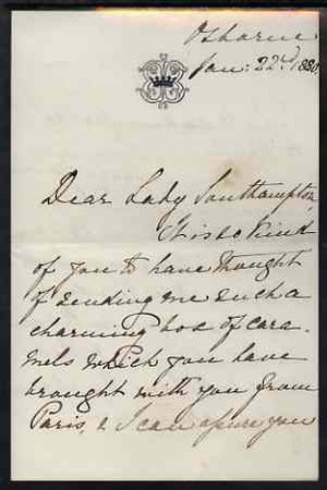 Great Britain 1880 Handwritten letter from PRINCESS BEATRICE on monogrammed note-paper sent from Osborne House thanking Lady Southampton her for a box of caramels brought back from Paris.,The Princess wrote '.. and I can assure yo……Details Below