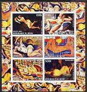 Benin 2003 Nudes in Art #01 imperf sheetlet containing 6 values unmounted mint (works by Chagall, Matisse x 2, Beckmann, Desnoyer & Wheeler)