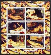 Benin 2003 Nudes in Art #05 imperf sheetlet containing 6 values unmounted mint (works by Cranach, Cousin, Gentileschi, Tiziano x 2 & Giorgione)