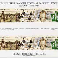 Tonga 1989 Sports Stadium (Tennis through the Ages) sheetlet opt'd SPECIMEN unmounted mint, as SG 1045a