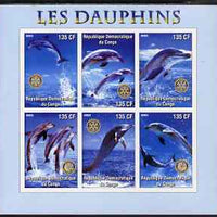 Congo 2003 Dolphins imperf sheetlet #01 (vertical stamps) containing 6 values each with Rotary Logo, unmounted mint