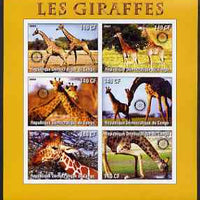 Congo 2003 Giraffes imperf sheetlet #01 (orange border) containing 6 values each with Rotary Logo, unmounted mint