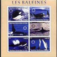 Congo 2003 Whales imperf sheetlet #01 (pink border) containing 6 values each with Rotary Logo, unmounted mint