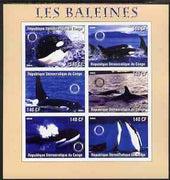 Congo 2003 Whales imperf sheetlet #01 (pink border) containing 6 values each with Rotary Logo, unmounted mint