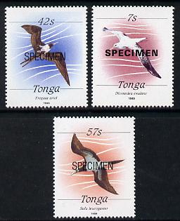 Tonga 1988 Marine Life (Birds) 3 values (7s, 42s & 57s) opt'd SPECIMEN unmounted mint, as SG 1004, 1010 & 1012)*