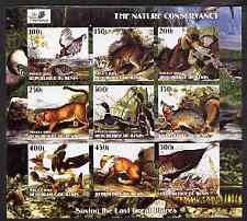 Benin 2003 The Nature Conservancy imperf sheetlet containing set of 9 values (Birds & Animals by John Audubon) unmounted mint
