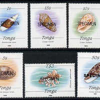 Tonga 1988 Marine Life (Shells) 6 values (1s, 5s, 10s, 15s, 50s & T$3) opt'd SPECIMEN, between SG 999 & 1016) unmounted mint