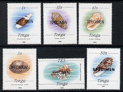 Tonga 1988 Marine Life (Shells) 6 values (1s, 5s, 10s, 15s, 50s & T$3) opt'd SPECIMEN, between SG 999 & 1016) unmounted mint