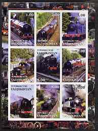 Tadjikistan 2001 Steam Locos imperf sheetlet containing 9 values unmounted mint