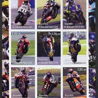 Turkmenistan 2001 Racing Motorcyclists imperf sheetlet containing set of 9 values, unmounted mint