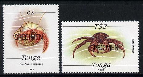 Tonga 1988 Marine Life (Crabs) 6s & T$2 opt'd SPECIMEN unmounted mint, as SG 1003 & 1015