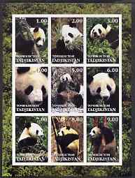 Tadjikistan 2001 Pandas imperf sheetlet containing 9 values unmounted mint