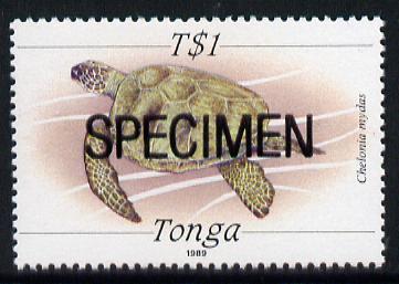 Tonga 1988 Marine Life (Turtle) T$1 value opt'd SPECIMEN, as SG 1013 unmounted mint*