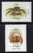 Tonga 1984 Marine Life (Crabs) self-adhesive 6s & T$2 opt'd SPECIMEN, as SG 869 & 879 unmounted mint*