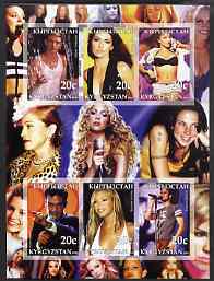 Kyrgyzstan 2003 Pop Stars #1 imperf sheetlet containing 6 values unmounted mint (Justine Timberlake, Shania Twain, Britney Spears, Robbie Williams, Beyonce & Enrique Iglessias)