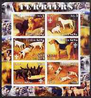 Eritrea 2003 Paintings of Terriers imperf sheetlet containing set of 6 values each with Scouts Logo, unmounted mint