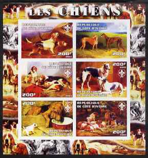 Ivory Coast 2003 Paintings of Dogs imperf sheetlet containing set of 6 values each with Scouts Logo, unmounted mint