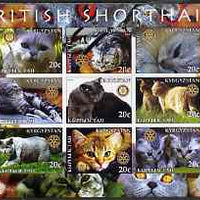 Kyrgyzstan 2004 Domestic Cats - British Shorthair imperf sheetlet containing 9 values each with Rotary logo unmounted mint