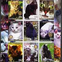 Kyrgyzstan 2004 Domestic Cats - Turkish Angora imperf sheetlet containing 9 values each with Rotary logo unmounted mint