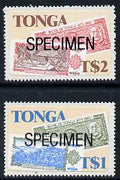 Tonga 1983 Bank of Tonga self-adhesive set of 2 opt'd SPECIMEN, as SG 851-52 unmounted mint*