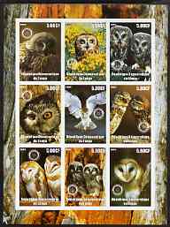 Congo 2003 Owls imperf sheetlet containing 9 values each with Rotary Logo unmounted mint