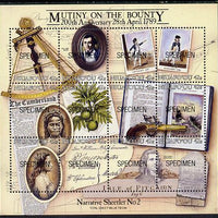 Tonga - Niuafo'ou 1989 Bicentenary of Mutany on Bounty m/sheet opt'd SPECIMEN (Bligh, Breadfruit, Sextant, Pistol) unmounted mint as SG MS 112